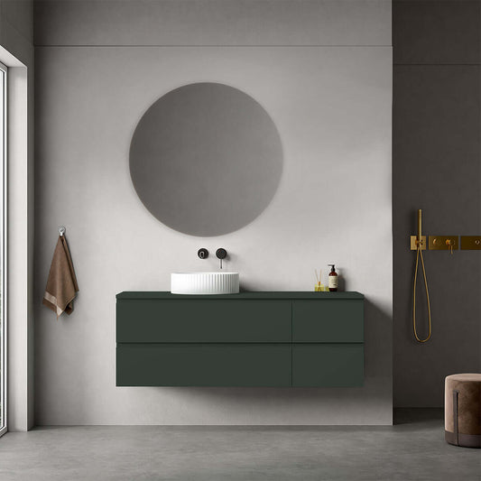 Mobile bagno sospeso reversibile  140 cm Verde Comodoro  per Lavabo d'appoggio Specchio Tondo - Fiji Paint