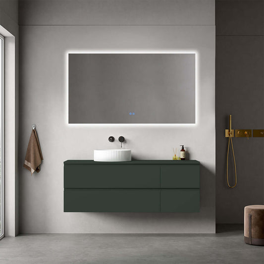 Mobile bagno sospeso reversibile  140 cm Verde Comodoro  per Lavabo d'appoggio Specchio Quadro Retroilluminato - Fiji Paint