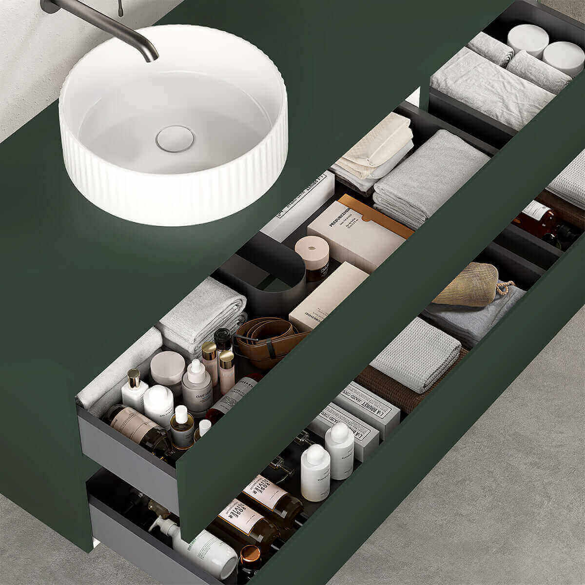 Mobile bagno sospeso reversibile  140 cm Verde Comodoro  per Lavabo d'appoggio Senza Specchio - Fiji Paint