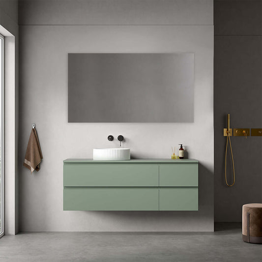 Mobile bagno sospeso reversibile  140 cm Verde Salvia per Lavabo d'appoggio Specchio Quadro - Fiji Paint