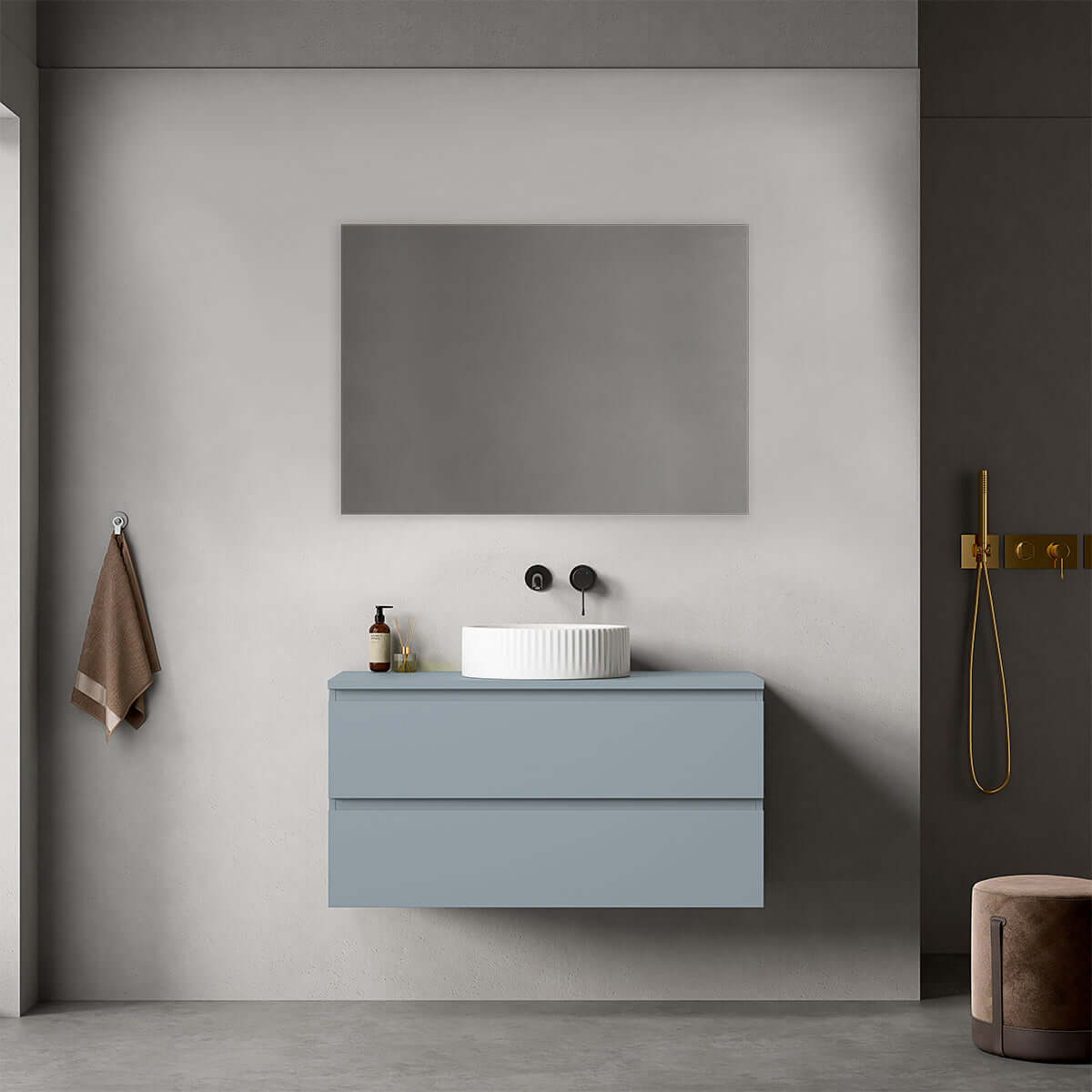 Mobile bagno sospeso 100 cm Blu Avio per Lavabo d'appoggio Specchio Quadro - Fiji Paint