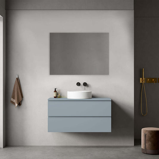Mobile bagno sospeso 100 cm Blu Avio per Lavabo d'appoggio Specchio Quadro - Fiji Paint