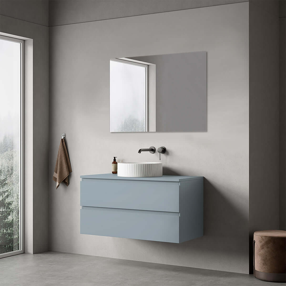 Mobile bagno sospeso 100 cm Blu Avio per Lavabo d'appoggio Specchio Quadro - Fiji Paint