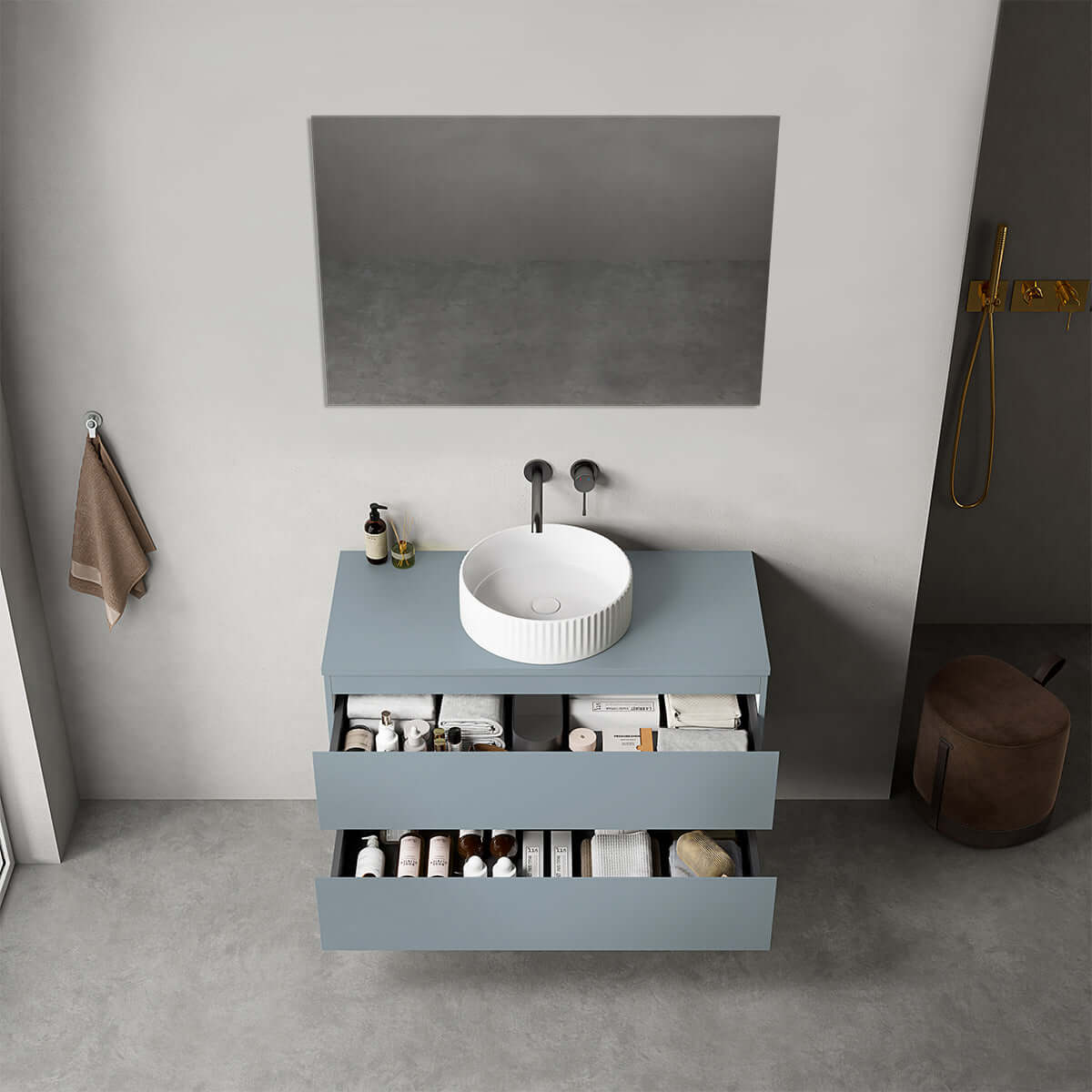Mobile bagno sospeso 100 cm Blu Avio per Lavabo d'appoggio Specchio Quadro - Fiji Paint