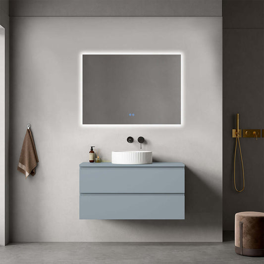 Mobile bagno sospeso 100 cm Blu Avio per Lavabo d'appoggio Specchio Quadro Retroilluminato - Fiji Paint