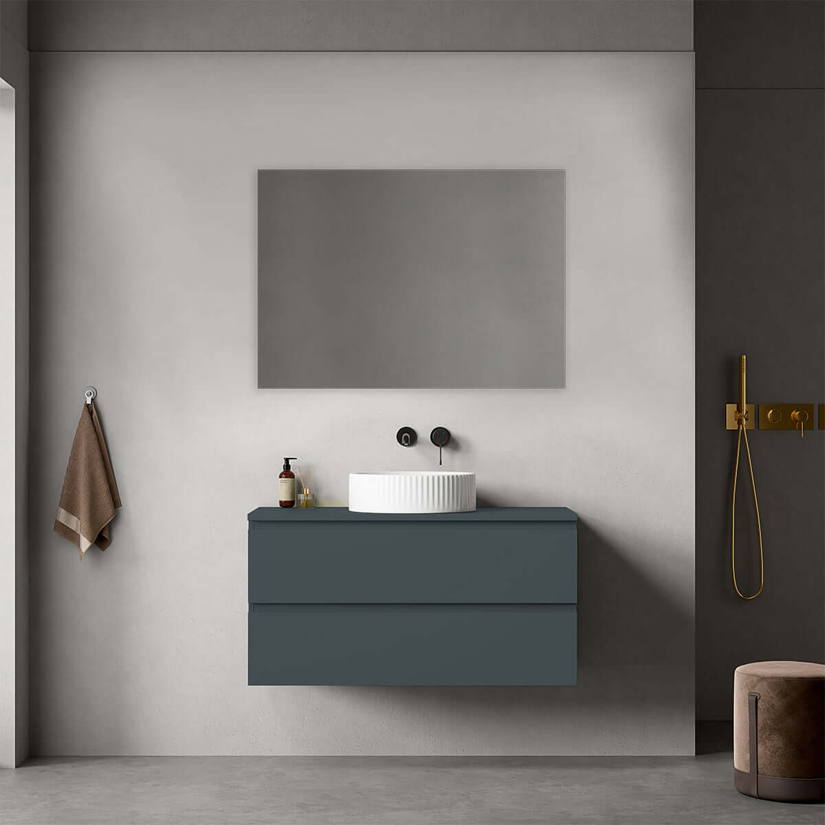 Mobile bagno sospeso 100 cm Blu Mare per Lavabo d'appoggio Specchio Quadro - Fiji Paint