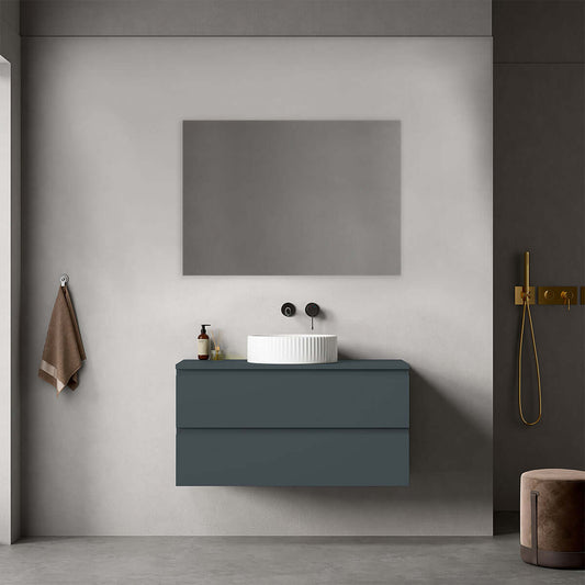 Mobile bagno sospeso 100 cm Blu Mare per Lavabo d'appoggio Specchio Quadro - Fiji Paint