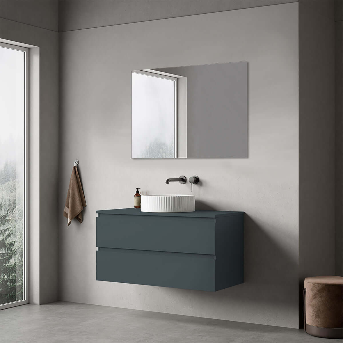 Mobile bagno sospeso 100 cm Blu Mare per Lavabo d'appoggio Specchio Quadro - Fiji Paint