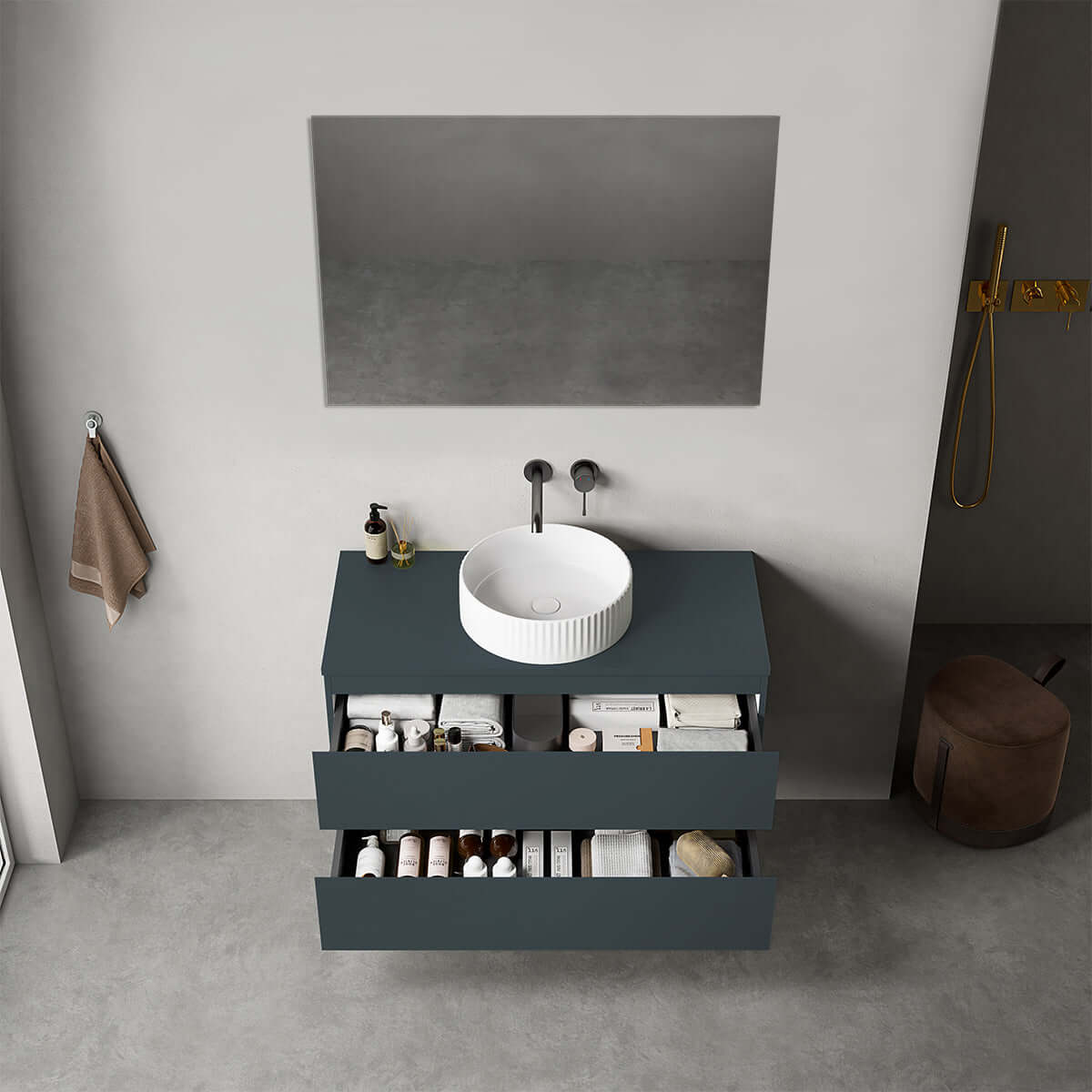 Mobile bagno sospeso 100 cm Blu Mare per Lavabo d'appoggio Specchio Quadro - Fiji Paint