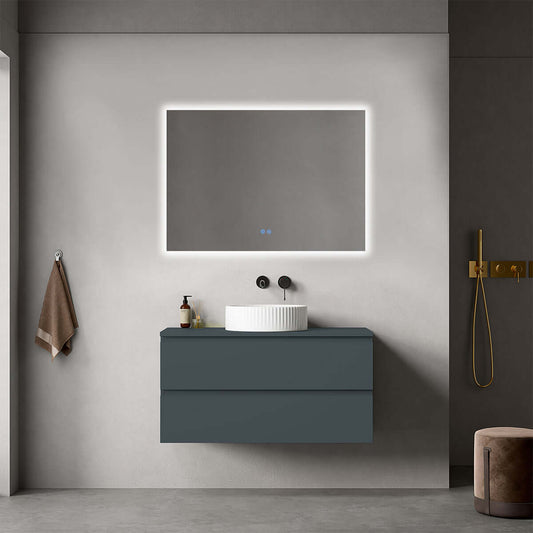 Mobile bagno sospeso 100 cm Blu Mare per Lavabo d'appoggio Specchio Quadro Retroilluminato - Fiji Paint