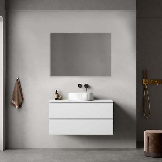 Mobile bagno sospeso 100 cm Bianco Opaco  per Lavabo d'appoggio Specchio Quadro - Fiji Paint