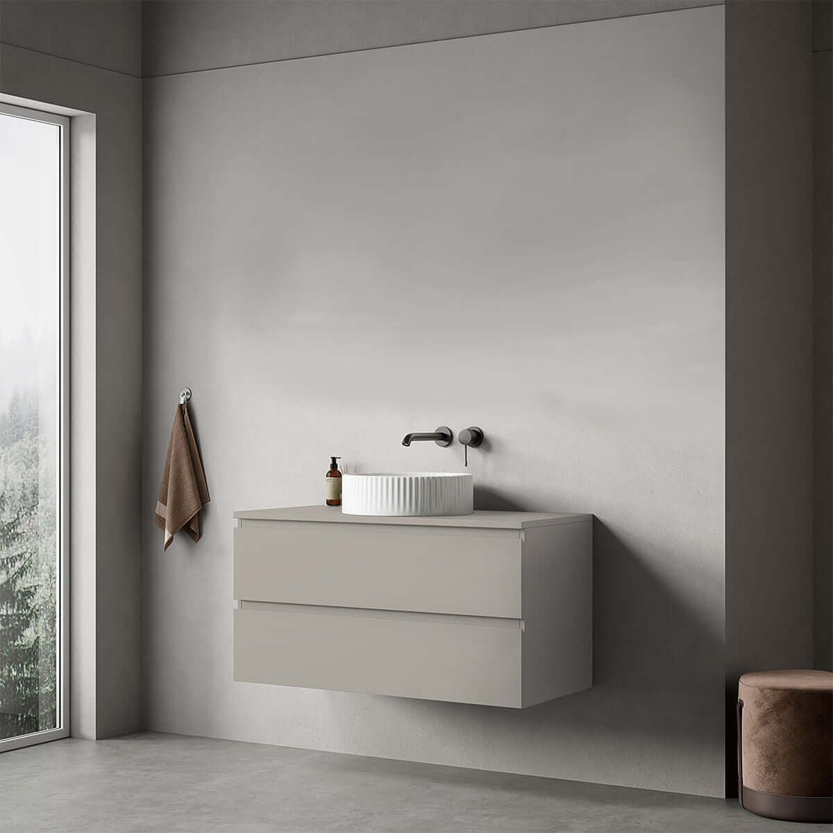 Mobile bagno sospeso 100 cm Grigio Cenere per Lavabo d'appoggio Senza Specchio - Fiji Paint