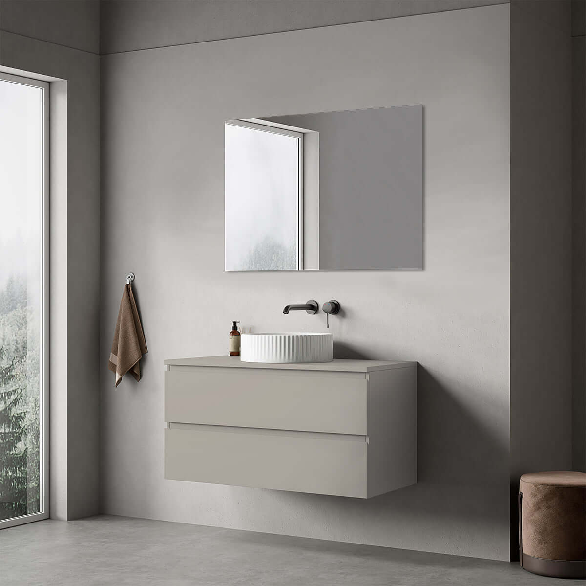Mobile bagno sospeso 100 cm Grigio Cenere per Lavabo d'appoggio Specchio Quadro - Fiji Paint