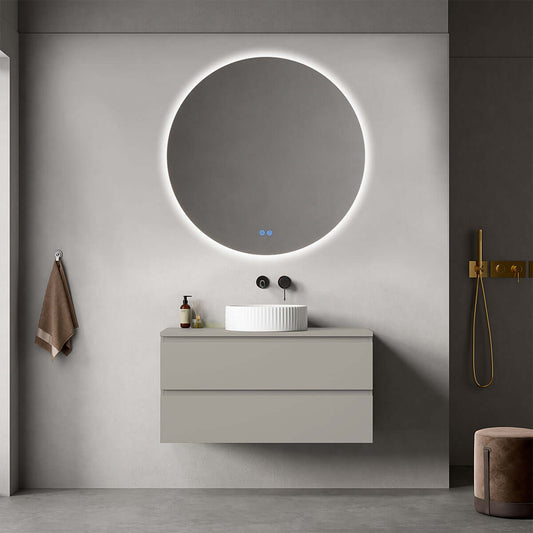 Mobile bagno sospeso 100 cm Grigio Cenere per Lavabo d'appoggio Specchio Tondo Retroilluminato - Fiji Paint