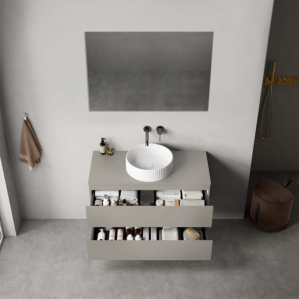 Mobile bagno sospeso 100 cm Grigio Cenere per Lavabo d'appoggio Specchio Quadro - Fiji Paint