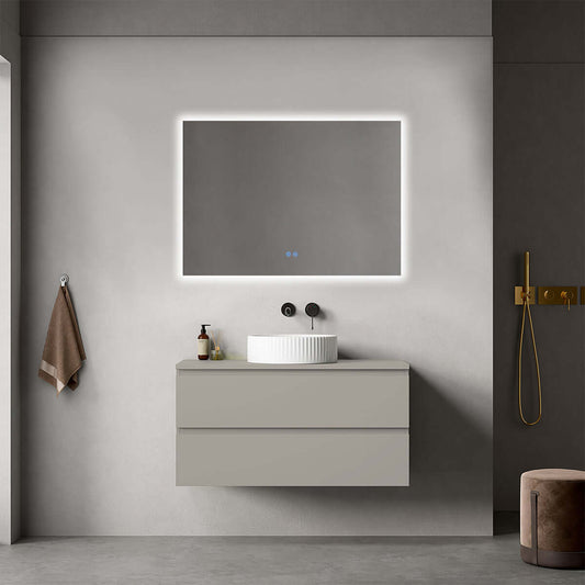 Mobile bagno sospeso 100 cm Grigio Cenere per Lavabo d'appoggio Specchio Quadro Retroilluminato - Fiji Paint