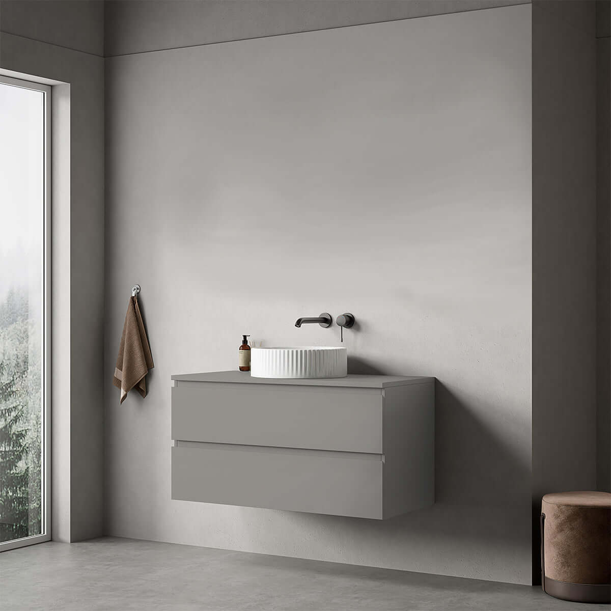 Mobile bagno sospeso 100 cm Grigio Londra per Lavabo d'appoggio Senza Specchio - Fiji Paint