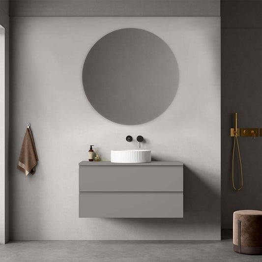 Mobile bagno sospeso 100 cm Grigio Londra per Lavabo d'appoggio Specchio Tondo - Fiji Paint
