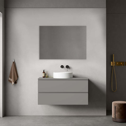Mobile bagno sospeso 100 cm Grigio Londra per Lavabo d'appoggio Specchio Quadro - Fiji Paint