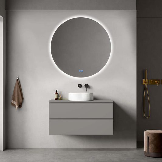 Mobile bagno sospeso 100 cm Grigio Londra per Lavabo d'appoggio Specchio Tondo Retroilluminato - Fiji Paint