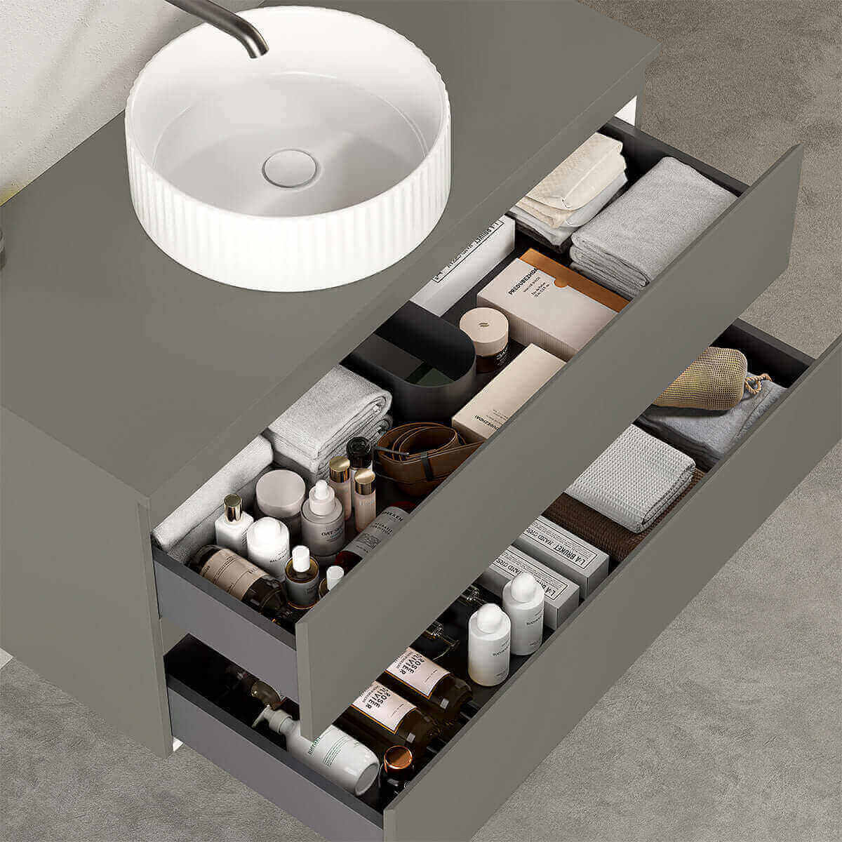 Mobile bagno sospeso 100 cm Grigio Londra per Lavabo d'appoggio Senza Specchio - Fiji Paint