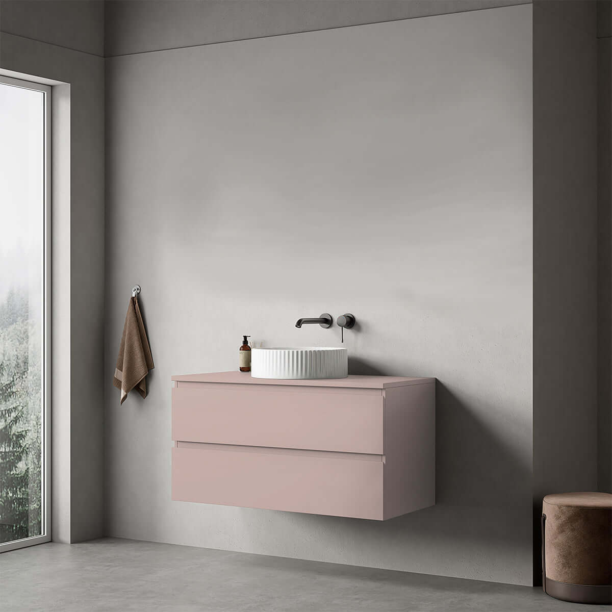Mobile bagno sospeso 100 cm Rosa Retrò per Lavabo d'appoggio Senza Specchio - Fiji Paint