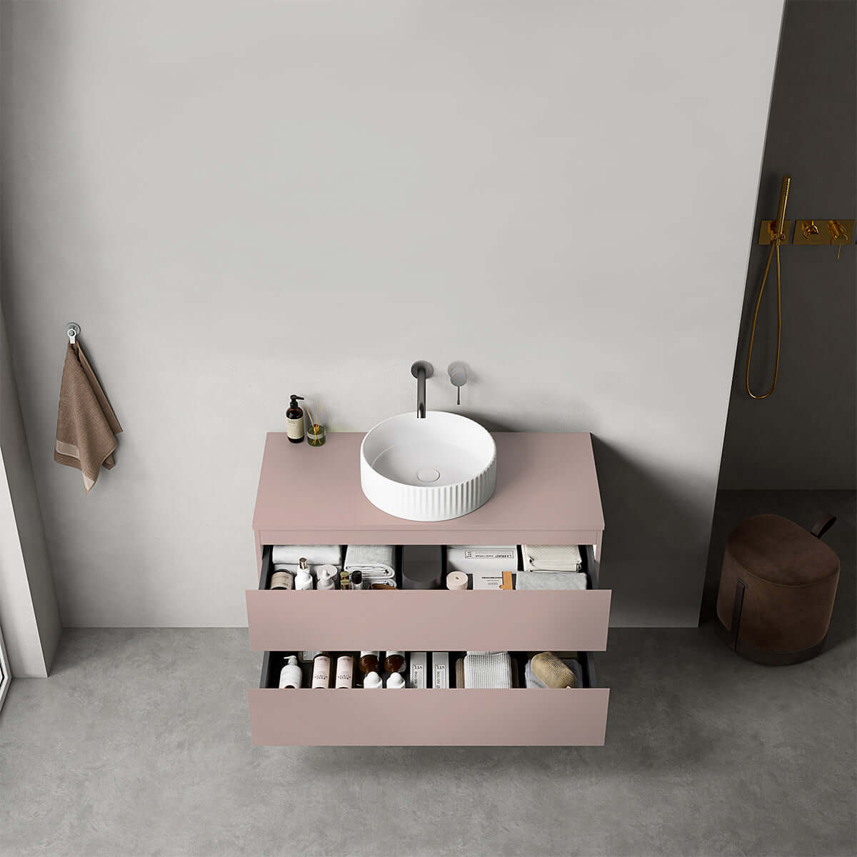 Mobile bagno sospeso 100 cm Rosa Retrò per Lavabo d'appoggio Senza Specchio - Fiji Paint