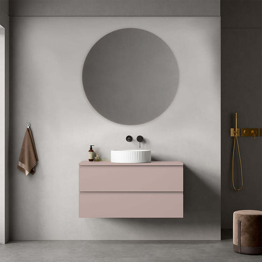 Mobile bagno sospeso 100 cm Rosa Retrò per Lavabo d'appoggio Specchio Tondo - Fiji Paint