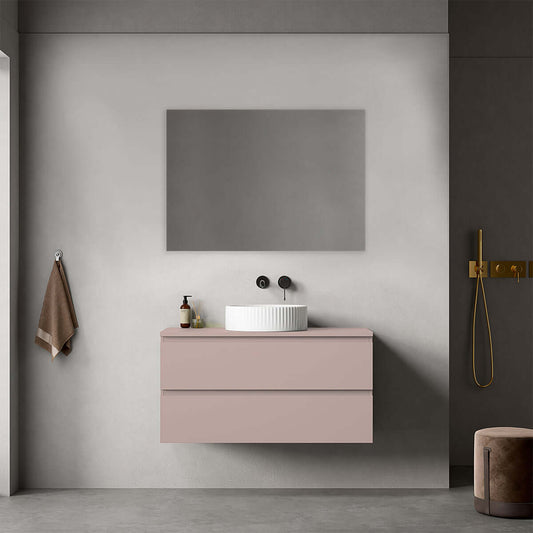 Mobile bagno sospeso 100 cm Rosa Retrò per Lavabo d'appoggio Specchio Quadro - Fiji Paint