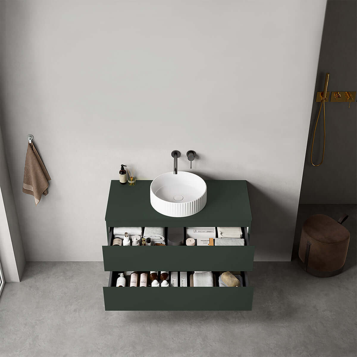 Mobile bagno sospeso 100 cm Verde Comodoro per Lavabo d'appoggio Senza Specchio - Fiji Paint