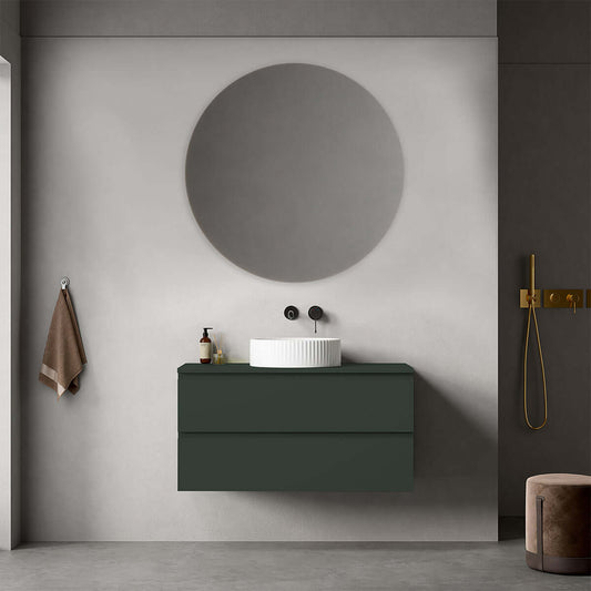 Mobile bagno sospeso 100 cm Verde Comodoro per Lavabo d'appoggio Specchio Tondo - Fiji Paint