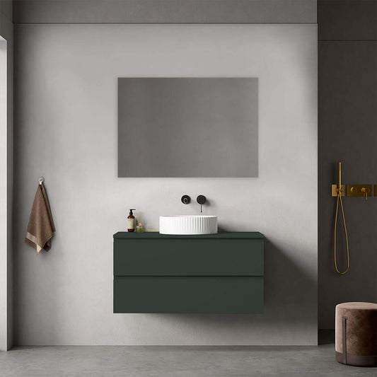 Mobile bagno sospeso 100 cm Verde Comodoro per Lavabo d'appoggio Specchio Quadro - Fiji Paint
