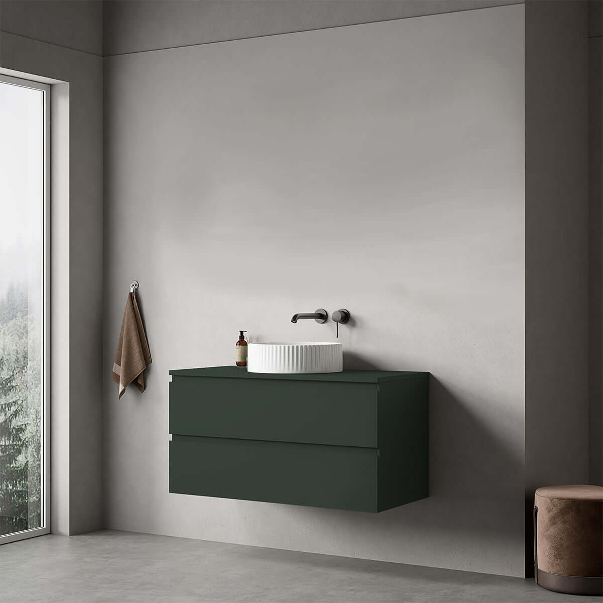 Mobile bagno sospeso 100 cm Verde Comodoro per Lavabo d'appoggio Senza Specchio - Fiji Paint
