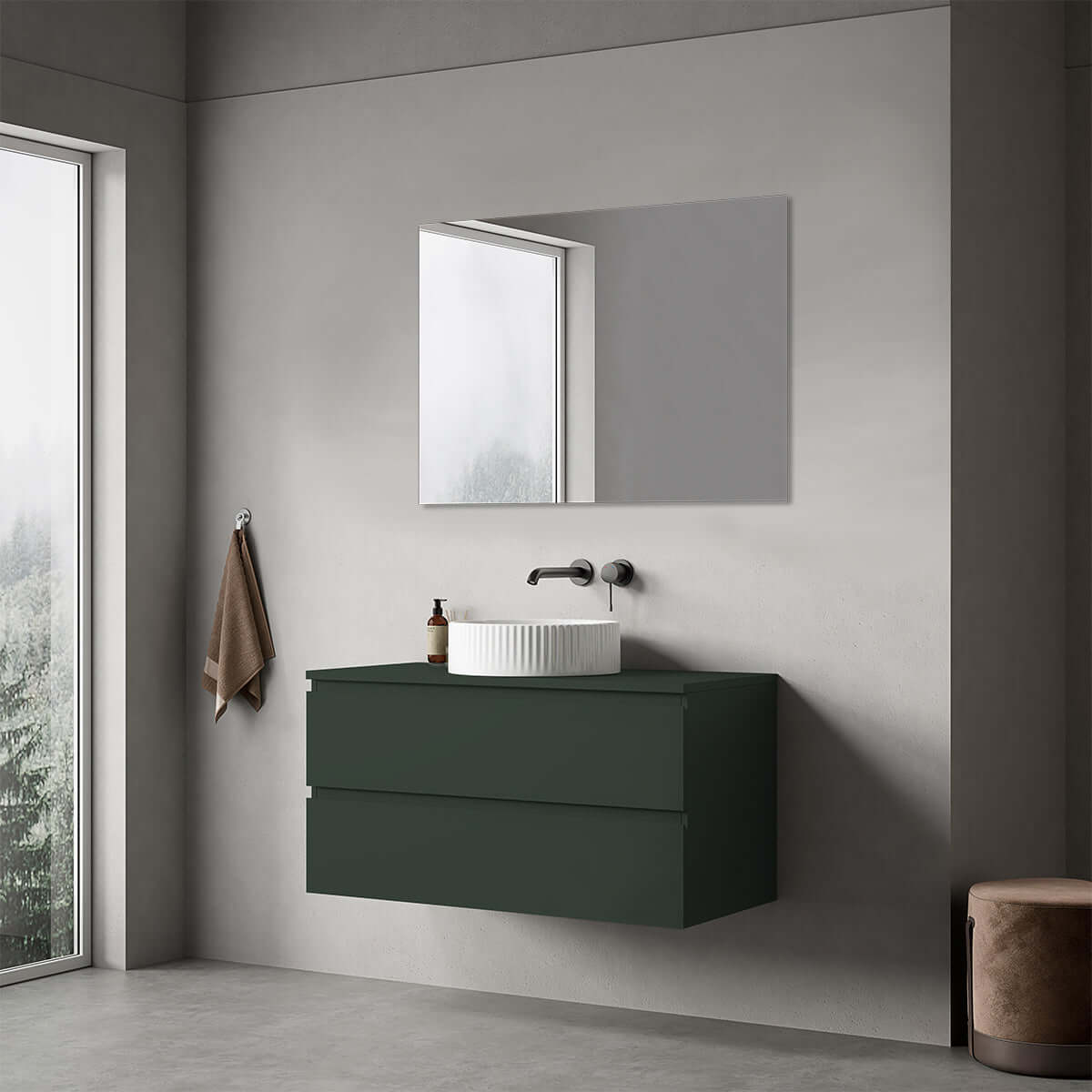 Mobile bagno sospeso 100 cm Verde Comodoro per Lavabo d'appoggio Specchio Quadro - Fiji Paint