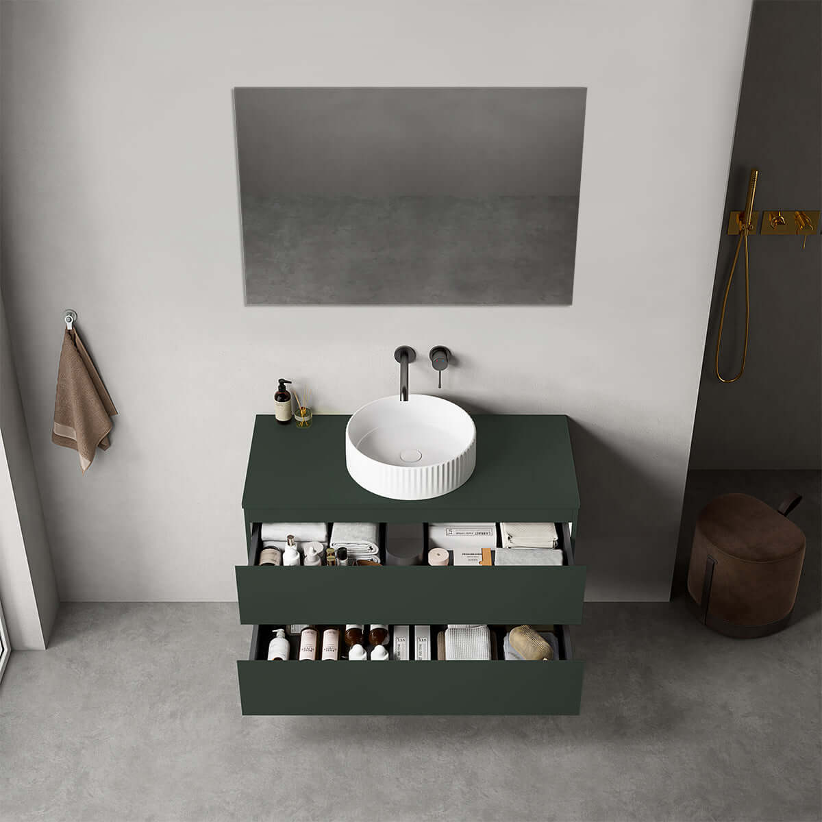 Mobile bagno sospeso 100 cm Verde Comodoro per Lavabo d'appoggio Specchio Quadro - Fiji Paint