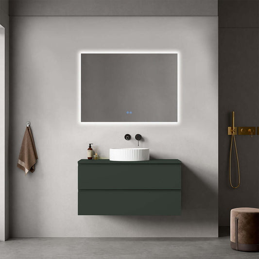 Mobile bagno sospeso 100 cm Verde Comodoro per Lavabo d'appoggio Specchio Quadro Retroilluminato - Fiji Paint