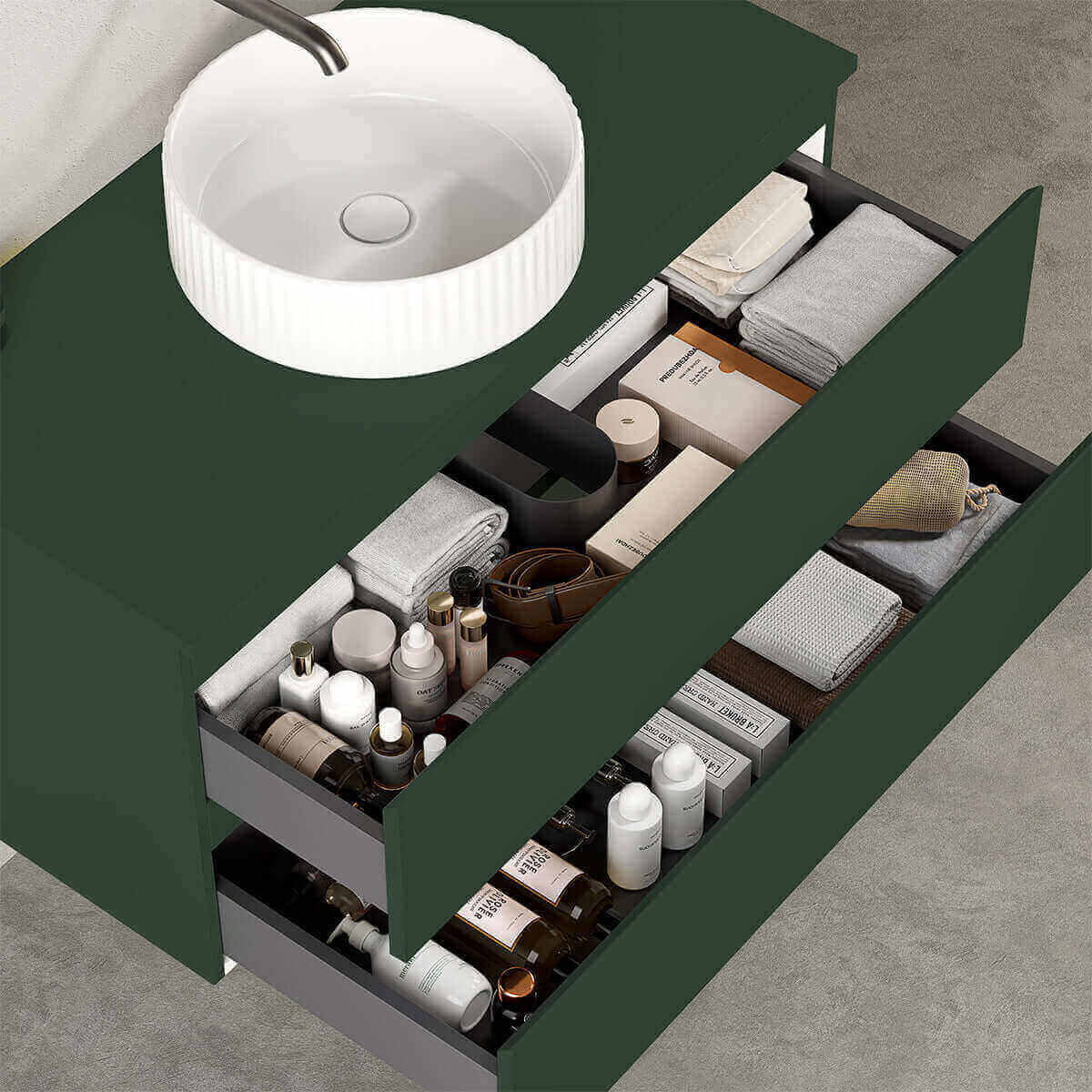 Mobile bagno sospeso 100 cm Verde Comodoro per Lavabo d'appoggio Specchio Quadro Retroilluminato - Fiji Paint