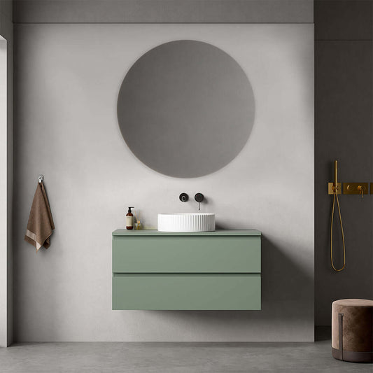 Mobile bagno sospeso 100 cm Verde Salvia per Lavabo d'appoggio Specchio Tondo - Fiji Paint