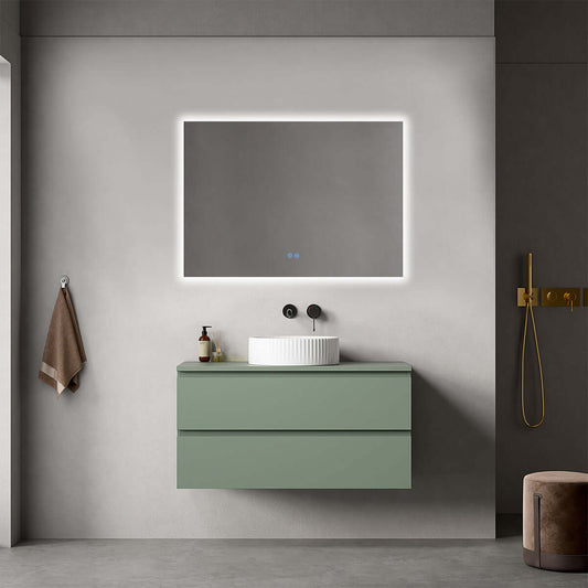 Mobile bagno sospeso 100 cm Verde Salvia per Lavabo d'appoggio Specchio Quadro Retroilluminato - Fiji Paint
