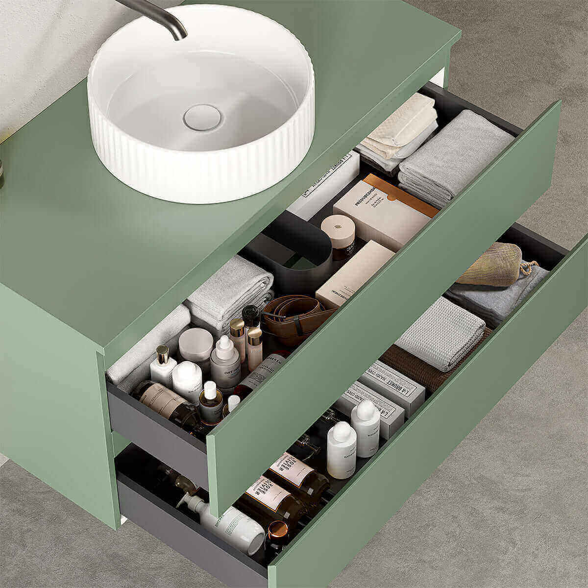 Mobile bagno sospeso 100 cm Verde Salvia per Lavabo d'appoggio Specchio Quadro - Fiji Paint
