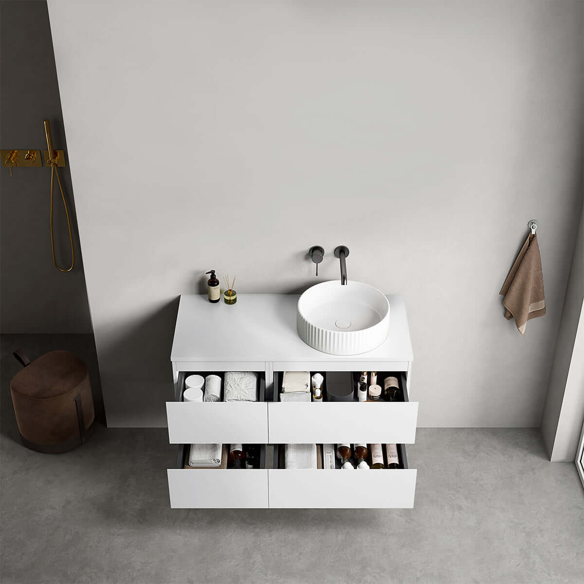 Mobile bagno sospeso reversibile  100 cm Bianco Opaco per Lavabo d'appoggio Senza Specchio - Fiji Paint