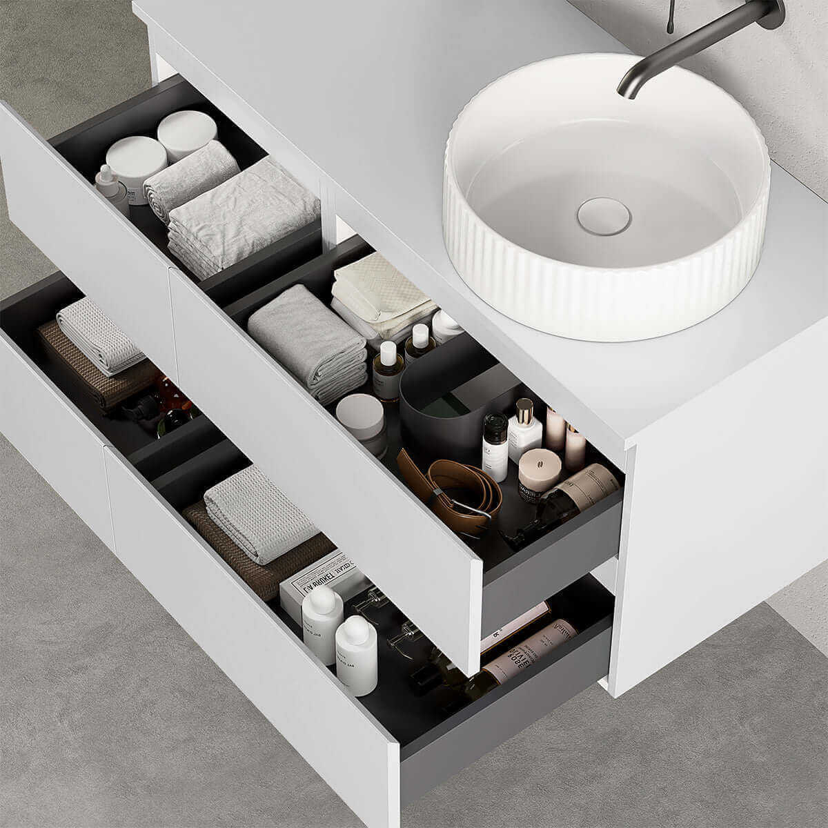 Mobile bagno sospeso reversibile  100 cm Bianco Opaco per Lavabo d'appoggio Senza Specchio - Fiji Paint