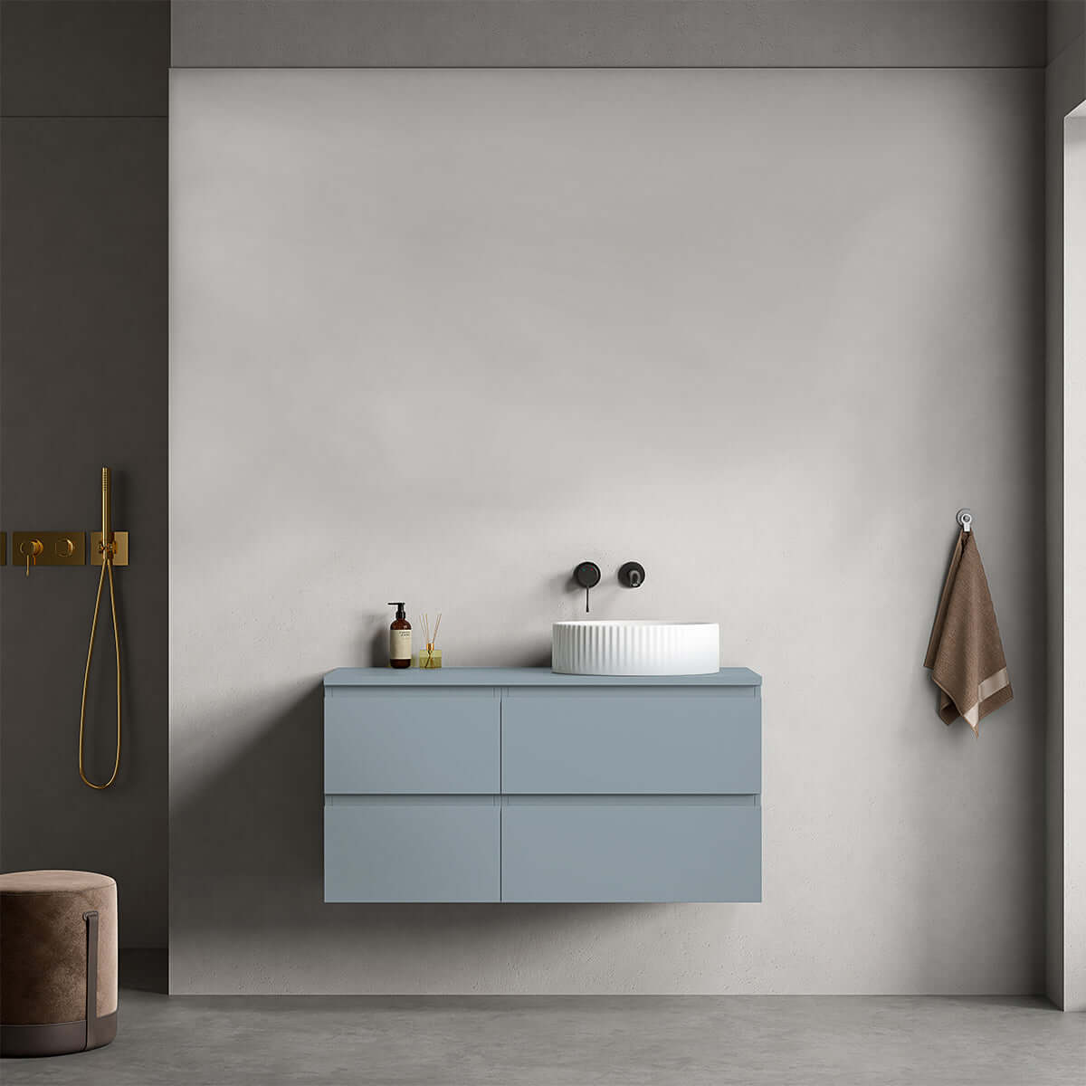 Mobile bagno sospeso reversibile  100 cm Blu Avio per Lavabo d'appoggio Senza Specchio - Fiji Paint