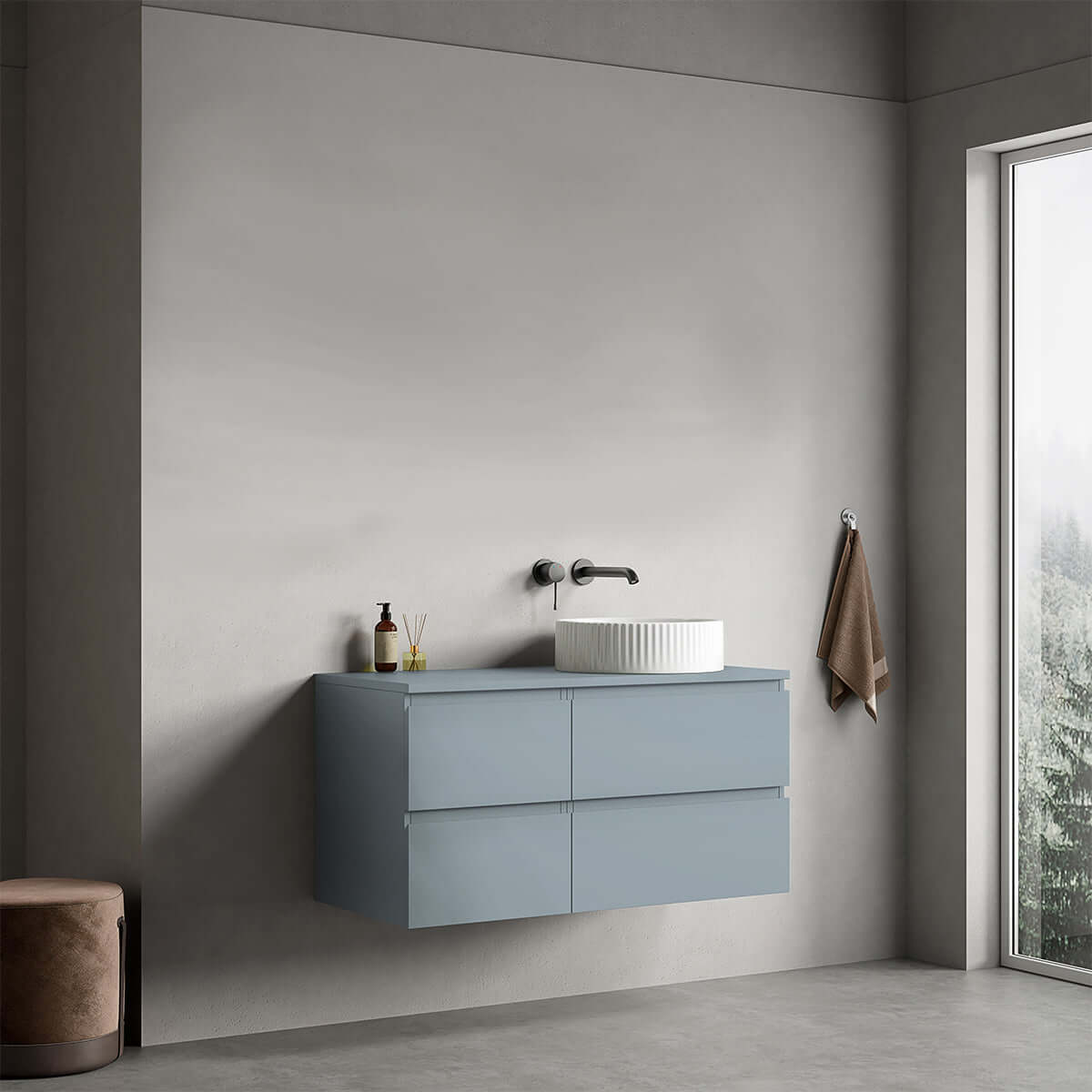 Mobile bagno sospeso reversibile  100 cm Blu Avio per Lavabo d'appoggio Senza Specchio - Fiji Paint