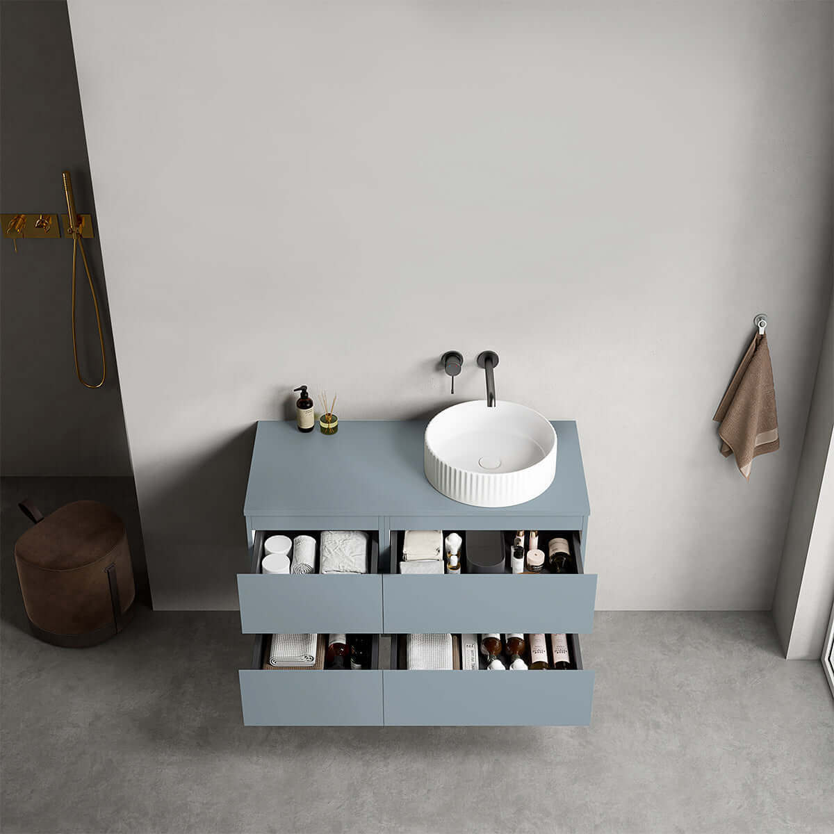 Mobile bagno sospeso reversibile  100 cm Blu Avio per Lavabo d'appoggio Senza Specchio - Fiji Paint