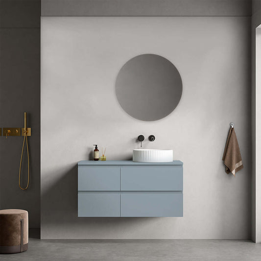 Mobile bagno sospeso reversibile  100 cm Blu Avio per Lavabo d'appoggio Specchio Tondo - Fiji Paint