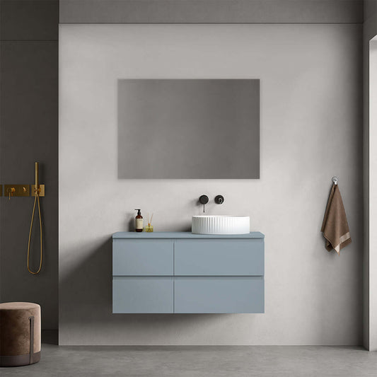 Mobile bagno sospeso reversibile  100 cm Blu Avio per Lavabo d'appoggio Specchio Quadro - Fiji Paint