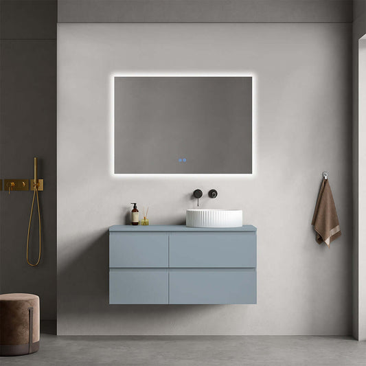 Mobile bagno sospeso reversibile  100 cm Blu Avio per Lavabo d'appoggio Specchio Quadro Retroilluminato - Fiji Paint