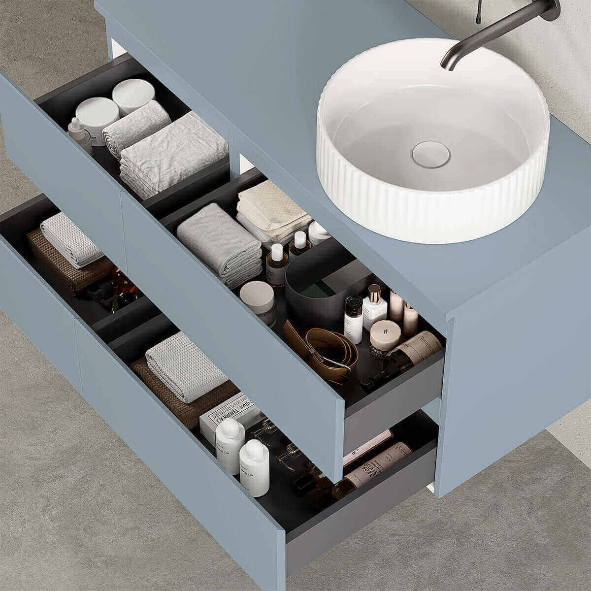 Mobile bagno sospeso reversibile  100 cm Blu Avio per Lavabo d'appoggio Senza Specchio - Fiji Paint