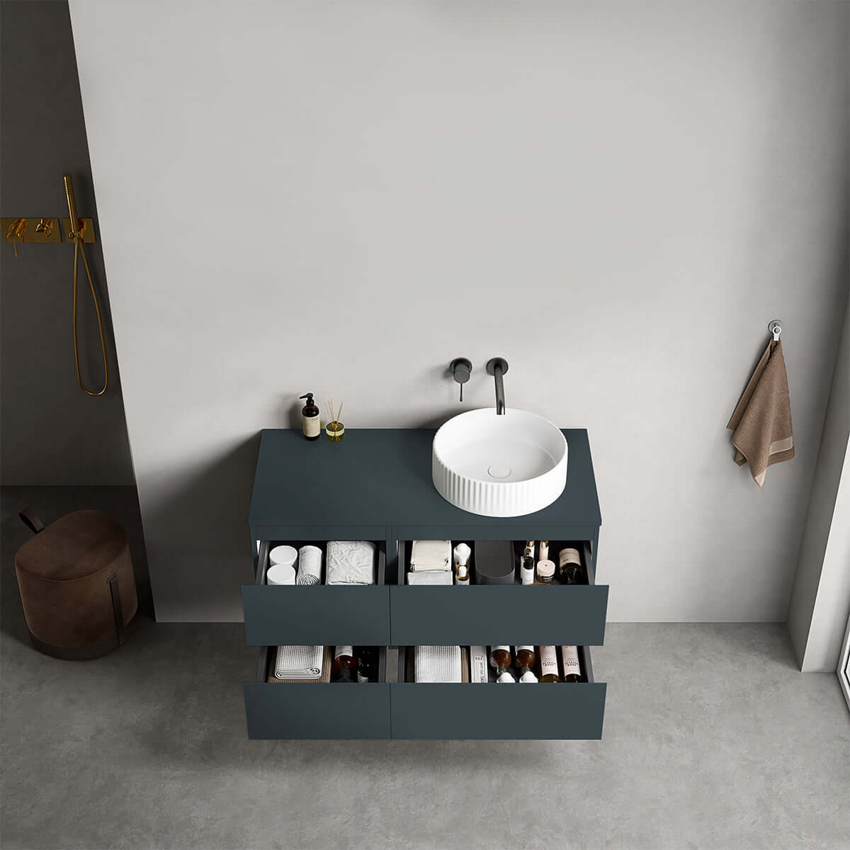 Mobile bagno sospeso reversibile  100 cm Blu Mare per Lavabo d'appoggio Senza Specchio - Fiji Paint